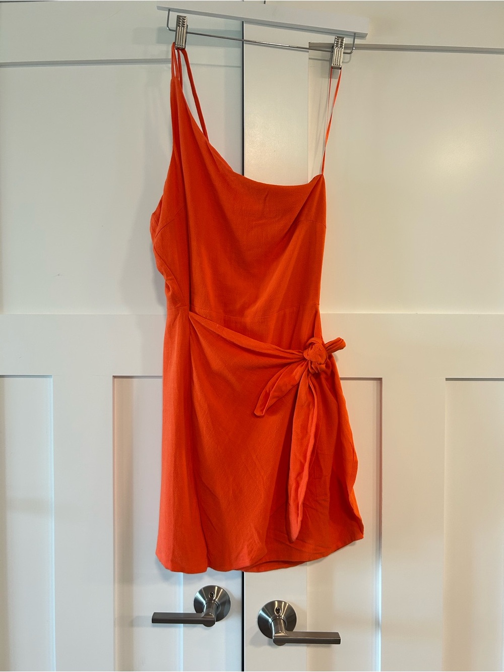Vici RedOrange One Shoulder Spaghetti Strap Tie-Waist Dress